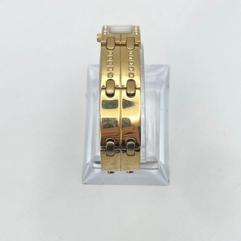 Timex Women's Tank Watch 17mm Gold Tone Crystals Petite New Battery 6.25